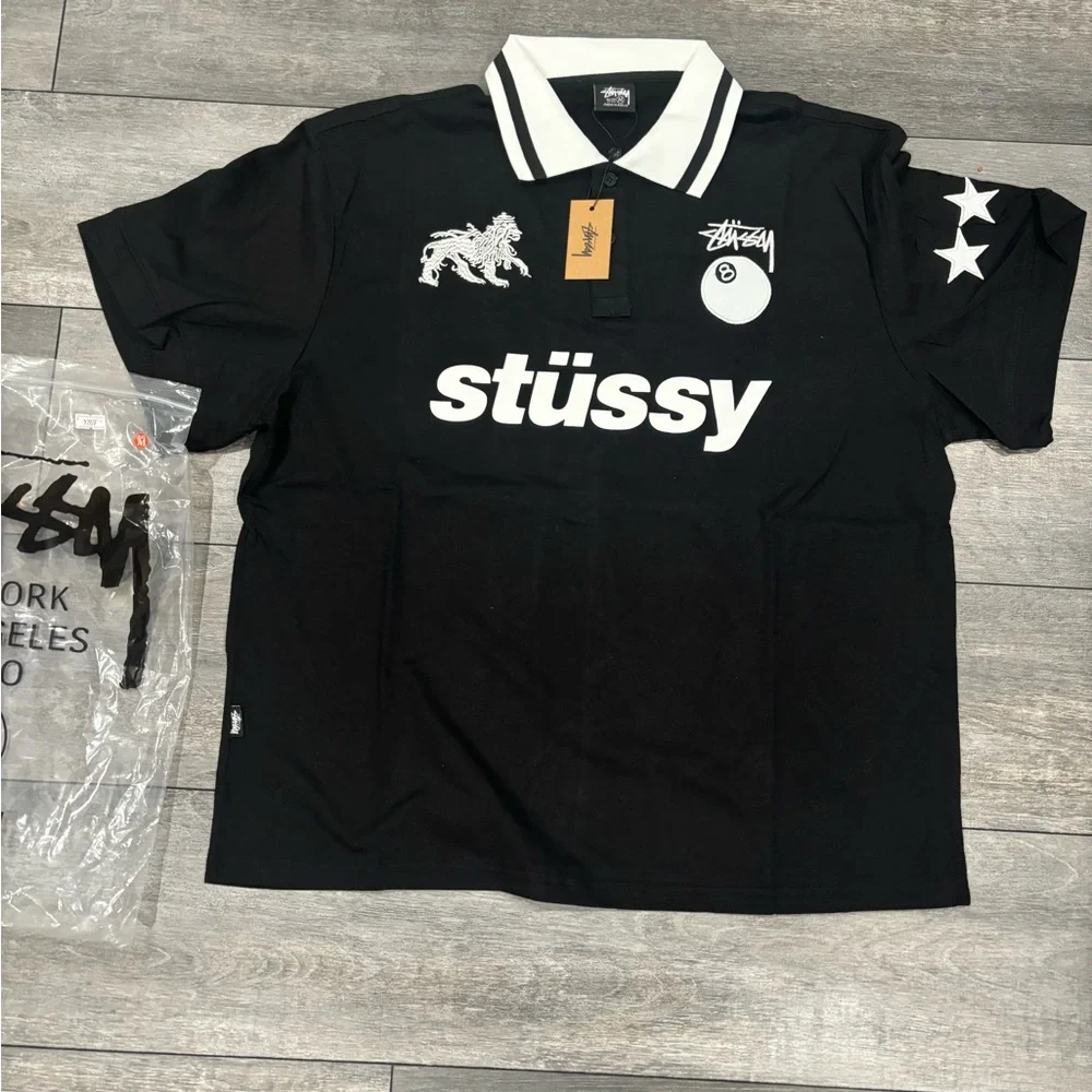 Stussy | Shirts | Stussy Black Football Polo Short Sleeve Tshirt